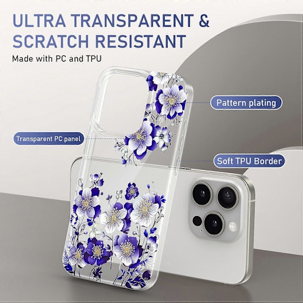 Transparent Skal med Blomstermönster för iPhone 14 Pro PC+TPU