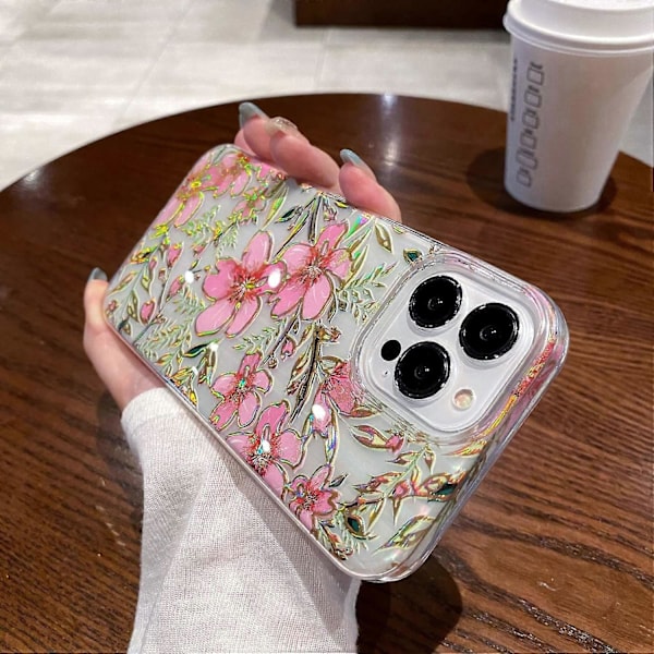 iPhone 15 Pro puhelinkotelo TPU+PC puhelimen suojakuori kimaltava jauhe punainen kukkakuvio