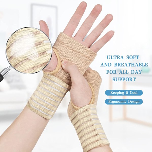 2-pack elastiskt handledsstöd med rem, handledskompressionsbandage justerbart handledsband lindrar handledssmärta, höger & vänster (beige) Yellow