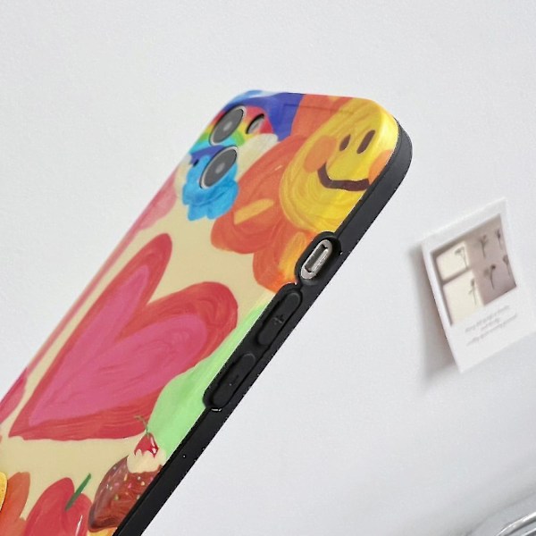 För iPhone 14 Graffiti Hjärta Mönster Mobilskal Regnbåge Hängande Dekor TPU-skydd
