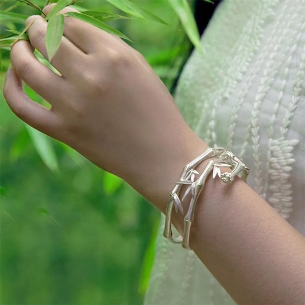 Eksklusiv Kunst Retro Kvinders Sølv Indlagt Bambus Armbånd