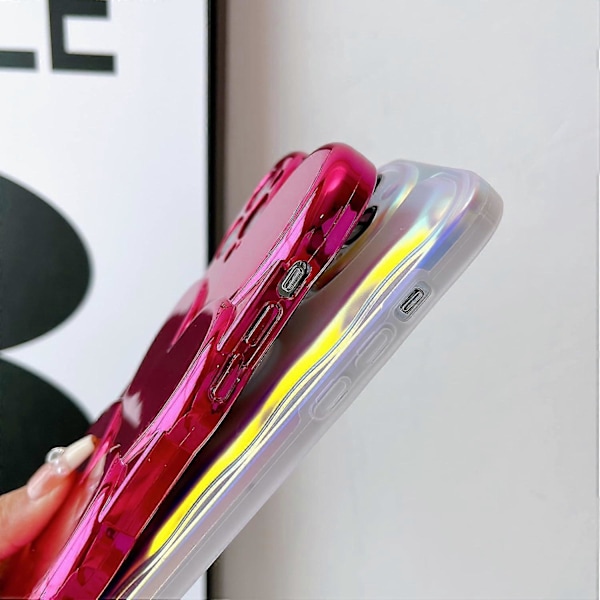 1 st för iPhone 15 Skal 6,1 Tum Sött 3D Kärlekshjärta Vågformad Ram Mjukt Silikon Glitter Laser Färg Glitter Telefonskal för iPhone 15 för Kvinnor Gi