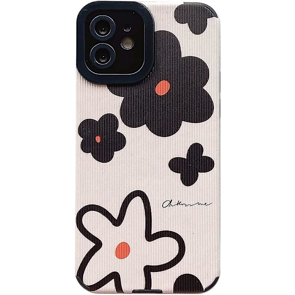 Söta blommiga mobilskal för Iphone 12 skyddande fodral mode konstläder blomma silikon mjuka skal kompatibla med Apple Iphone 12 - Vit