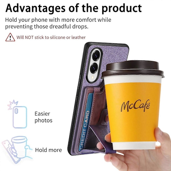 Til Samsung Galaxy S25 Edge Etui med Kort Slot Støtteben Retro Læder Bagside - Lilla