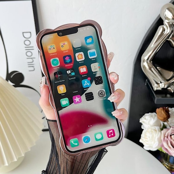 För iPhone 14 Pro Björnform Elektropläterad TPU-telefonfodral med Gradient Glitterpapper
