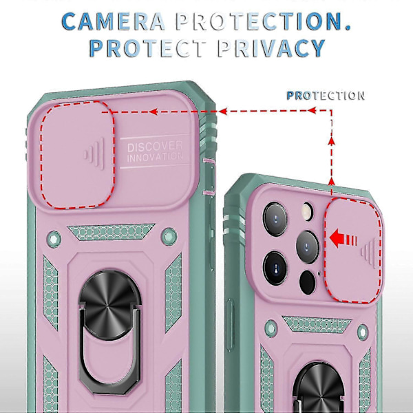 Til Iphone 13 Pro Max Militær Skydevindue Beskyttelsesetui Pink/Grå Grøn