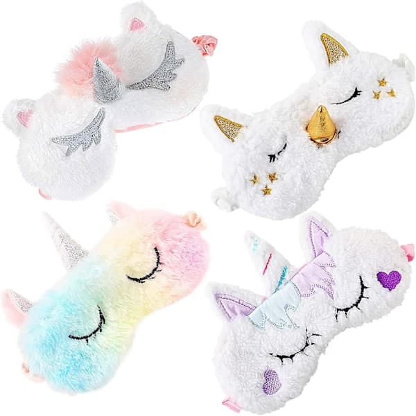 Sovmask för Barn - 4-pack Enhörnings Sovmask Söt Ögonmask Sovande Mjuk Plysch Ögonbindel Ögonlappar för Sovande Kvinnor Flickor Barn - -