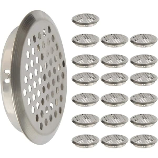 20 stk. 53 mm VENTILATIONSGITTER i rustfrit stål, rundt mesh, åndbart