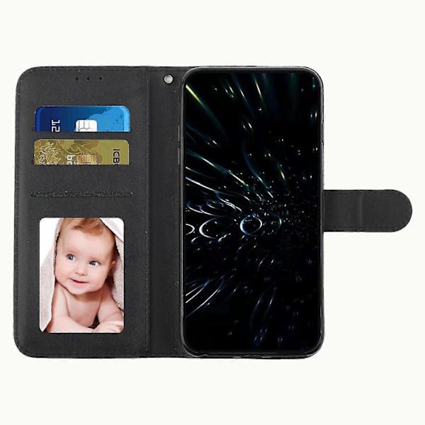 For Iphone 15 Pro Wallet Case PU Læder Stand Caif Tekstur Telefon Cover Med Rem
