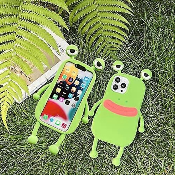 Kawaii Telefonfodral 3D Tecknad Söt Groda Telefonfodral Mjuk Silikon Unikt Roligt Skyddsfodral för Kvinnor Flickor Slimmad Anti-Fall Skyddsfodral för iPhone 15