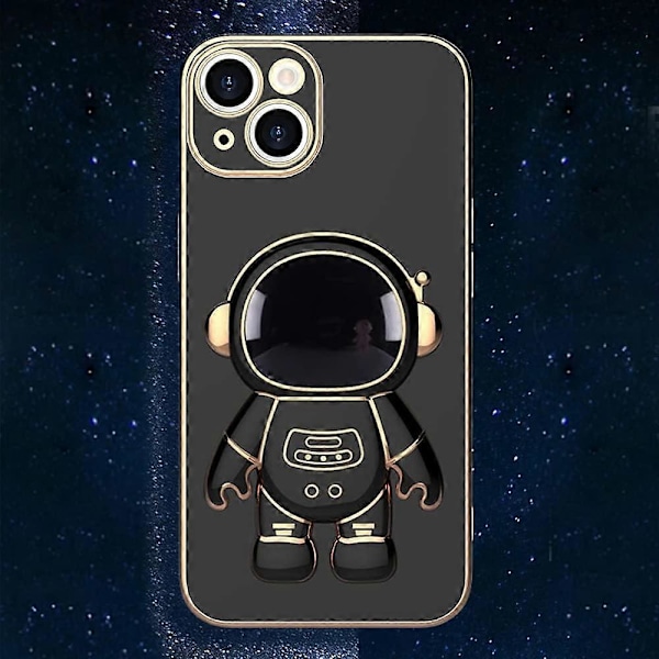 Kompatibelt med iPhone 13 Skal Sött 3D Astronaut Ställ Design Kameraskydd Stötsäkert Mjukt Baksida Skal för Apple iPhone 13 Mobilskal Svart