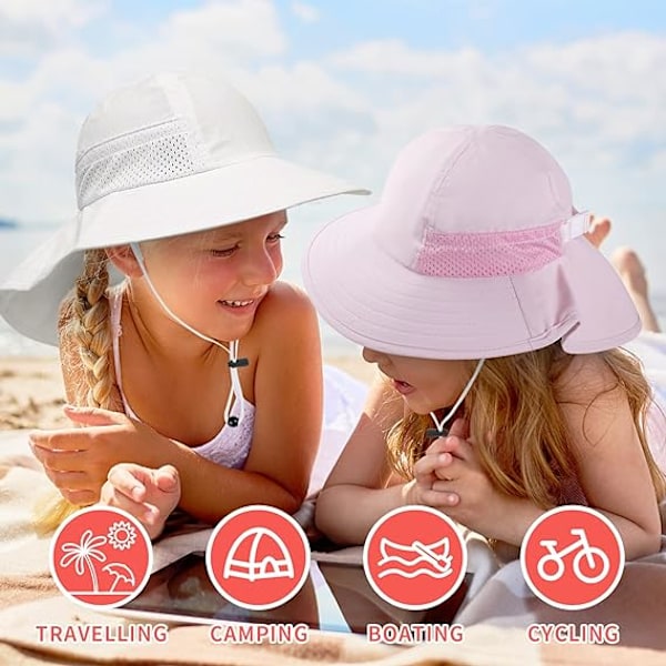 2-pack Solhattar för Småbarn, Justerbara Strandhattar white+pink S