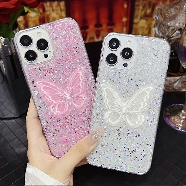 Stjärnklart Paljettbroderat Fjäril Epoxy TPU-Mobilskal för iPhone 15