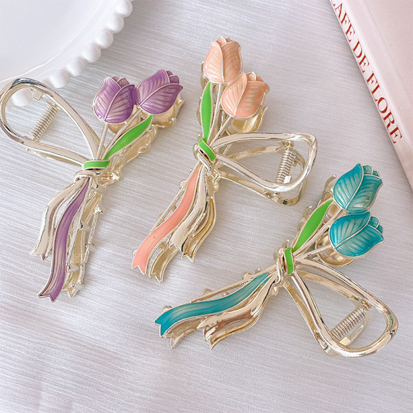 2 st Fairy Tulip Hårclips Bakhårclips Kvinna Hajclips purple