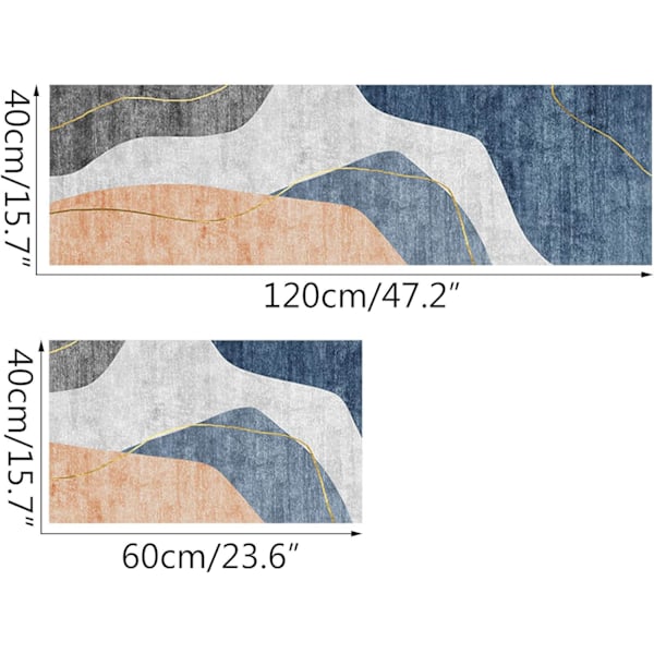 Liukumaton keittiömatto tiskialtaan eteen, geometrinen kuvio, 2 kpl imukykyinen keittiön lattiamatto, pehmeä käytävämatto 40 * 60+40 * 120cm (tyyli 2)