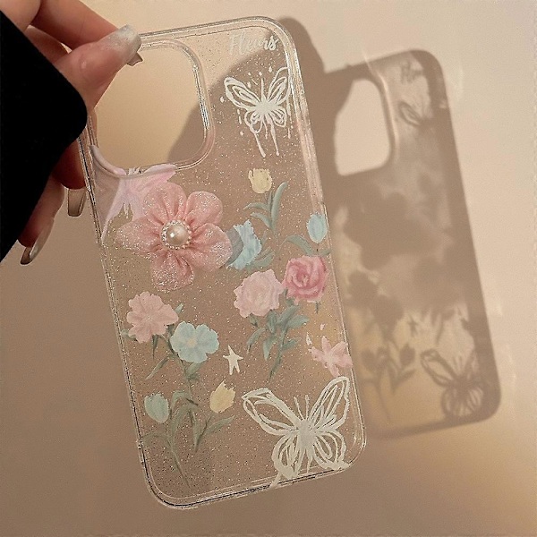 iPhone 15 Pro -kotelo, pehmeä TPU 3D ruusukukka, kiiltävä puhelinkuori
