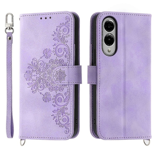 Blomstermønstret PU læder Wallet telefoncover med rem til Samsung Galaxy S25 Edge