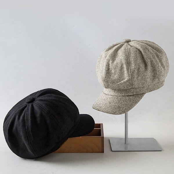 Pigehat Beret Uld Ottekantet Modehue (Sort)