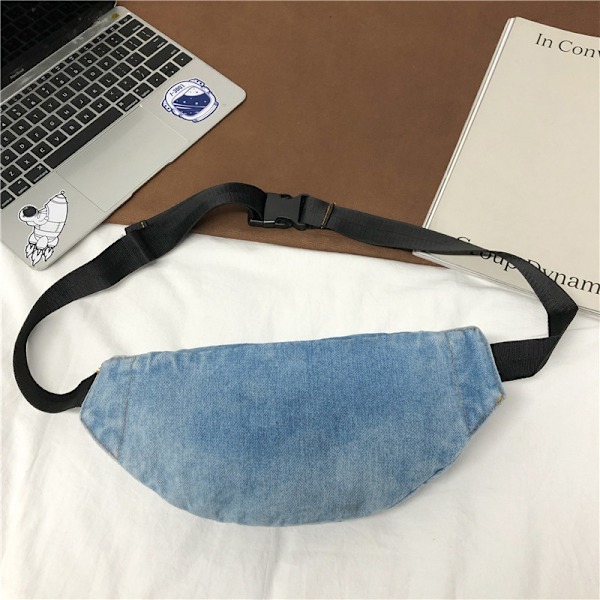 Retro Vaskbar Denim Brysttaske Mode Kryds Krops Talje Taske