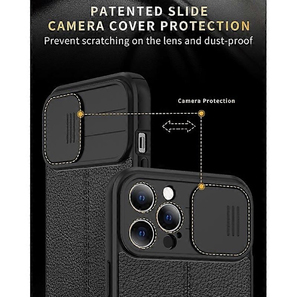 iPhone 14 Pro Litsi-kuvioinen liukuva Camshield TPU -suojapuhelinkotelo