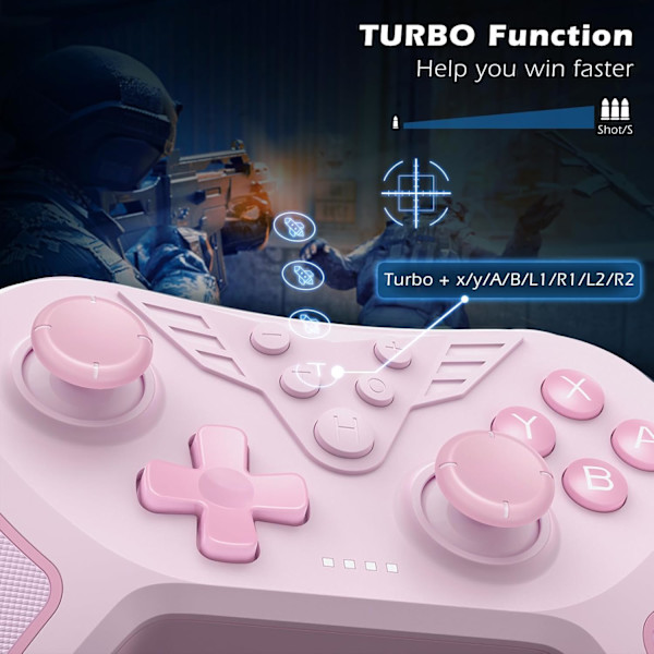 Controller til Switch, trådløs controller kompatibel med Switch Lite/Oled, TURBO/Macro programmering/justerbar vibration/6-akset gyroskop - Pink Pink