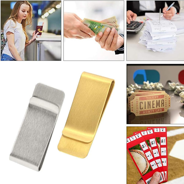 6 Plånböcker, Pengklämma i Rostfritt Stål, Guld Silver
