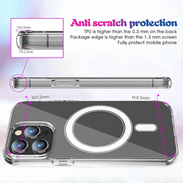 För iPhone 15 Pro Kompatibel med MagSafe Fallskydd TPU+PC Skal Transparent Mobilskal
