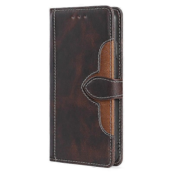 Skin-touch Shell Straw Hat telefoncover i PU-læder med stativ og pung til iPhone 15