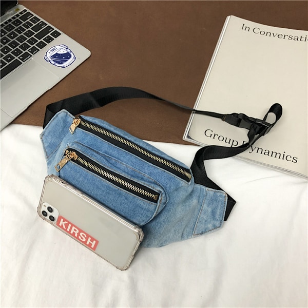 Retro Vaskbar Denim Brysttaske Mode Kryds Krops Talje Taske