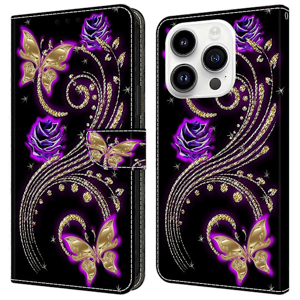 iPhone 16 Pro Max -kotelo 3D-kuvioitu PU-nahkainen lompakkokotelo jalustalla