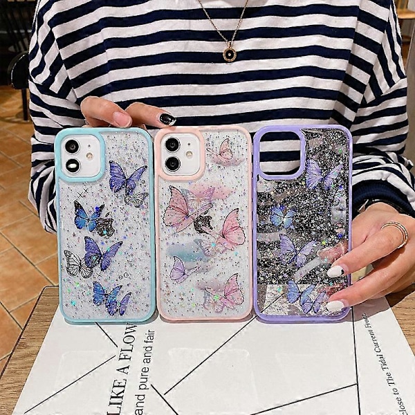 Fodral för iPhone 14 Pro Max Färg Fjäril Glitter Epoxy TPU
