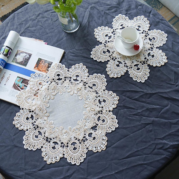 Langxiu Sirkulær Brodert Lin Spisebrikke Stoffkunst
