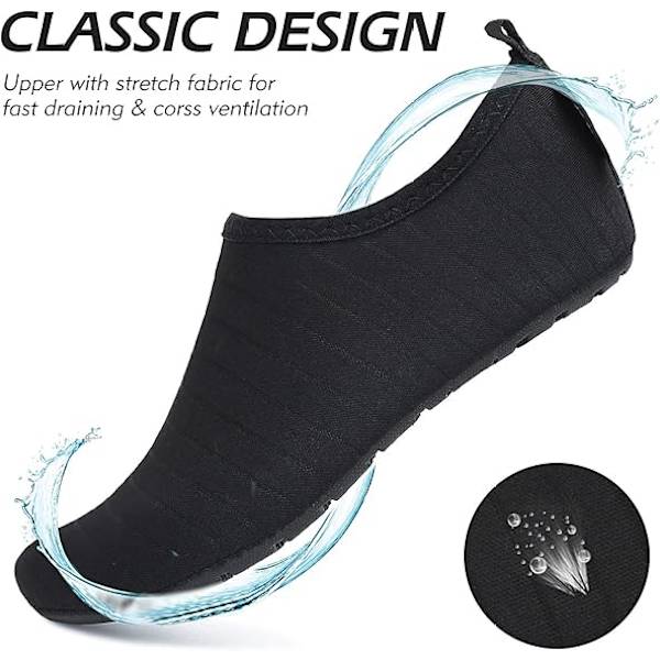 Strandsko til mænd og kvinder, unisex vandsko Aqua Socks hurtigtørrende svømme- og vandbade sko, sort, 36-37EU