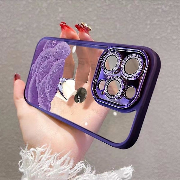 iPhone 14 Pro Max -puhelimen kuori, kaunis kuvioitu karkaistu suojus glitter-linssisuojalla