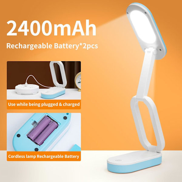 Ladattava johdoton pöytävalaisin, himmennettävä LED-pöytävalaisin, akku*2 toiminen 2400mAh, kosketusohjattava yövalaisin, kokoontaitettava/kannettava/3 valotilaa