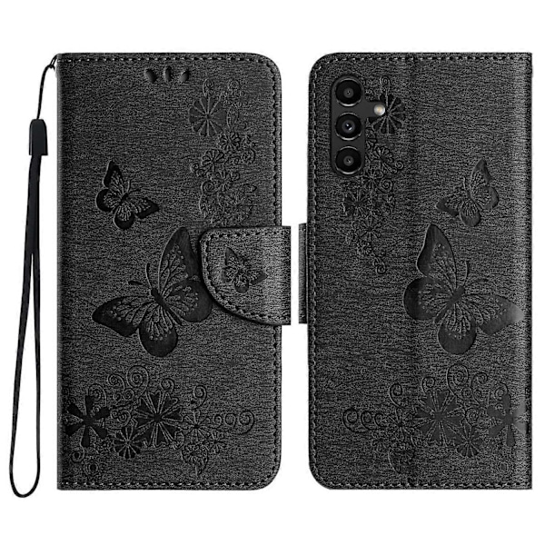 Til Samsung Galaxy A16 5G Etui Sommerfugle Blomst Læderpung Flip Telefon Cover - Sort