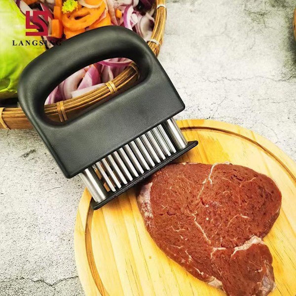 48-pins Steaksmørner i rustfrit stål, mørbradsmørner, nål til mørning af bøffer, løsningsnål til kød, kødmørnerhammer til oksekød