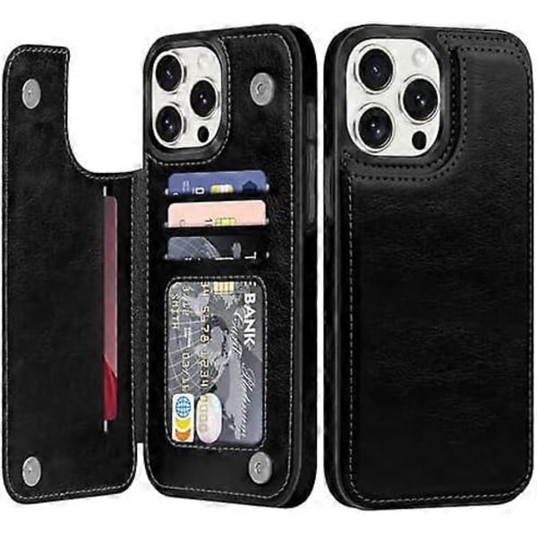 iPhone 15 Pro Max Plånboksfodral med Korthållare, Premium PU Läder Ställ Korthållare Fallsäkert Stöttåligt Robust Skyddande Flipfodral för Apple iPho