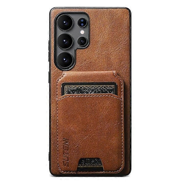 Skyddande telefonfodral för Samsung Galaxy S25 Ultra, vaxig textur PU-läder + TPU-kortplatser Ställ Telefonfodral