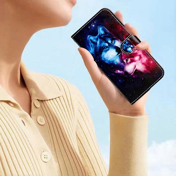 Täysi suojaava nahkainen puhelinkotelo iPhone 15 Pro -puhelimelle, kuvioitu painatus, jalustallinen lompakkokotelo