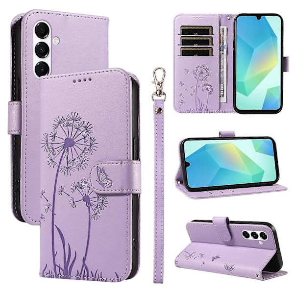 Læder Wallet Telefon Cover med Mælkebøtte Prægning til Samsung Galaxy A35 5G