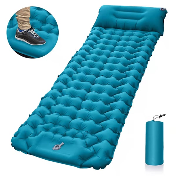 Camping liggeunderlag med fodpumpe og automatisk oppustning blue