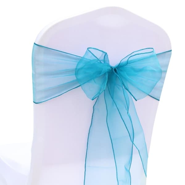 25 st Organza Sashar Täcker Tulle Båge Sash Tie Band Bröllop Fest Aqua Blå Aqua Blue