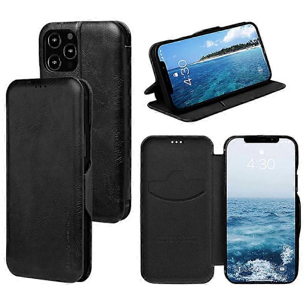 Apple iPhone 13 Pro -kotelo, iPhone 13 Pro -lompakkokotelo puhelinjalustalla, sininen