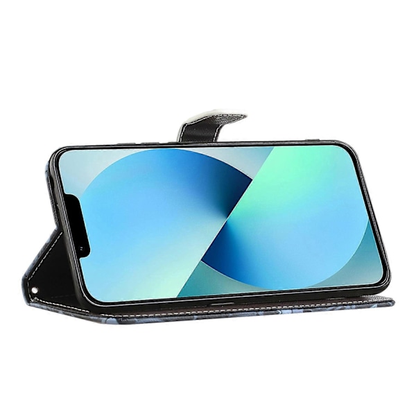 Læderetui med 3D-mønster til iPhone 15 Plus, tegnebog, stativ, telefoncover
