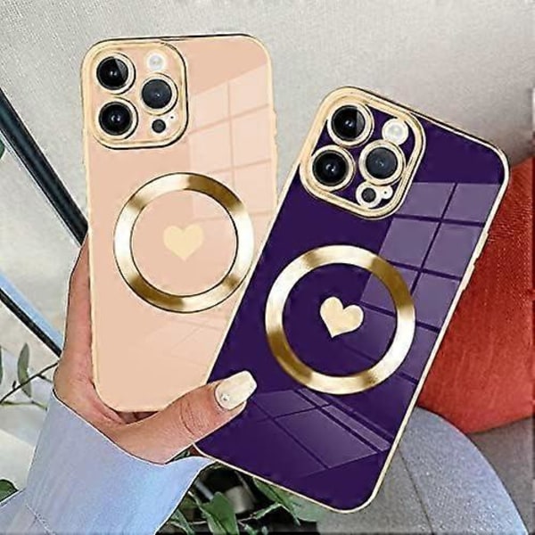 Magnetiskt skal för iPhone 15 Pro Max [Kompatibelt med Magsafe] Sött lyxigt skal med pläterad kant och fullständigt kameralinsskydd för iPhone 15 Pro M