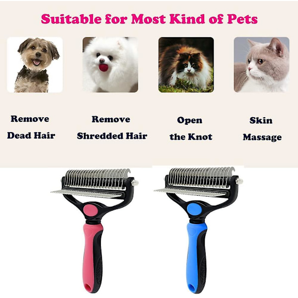 Grooming- och avknyttringskam-set 2-i-1 dubbelsidig blad blue