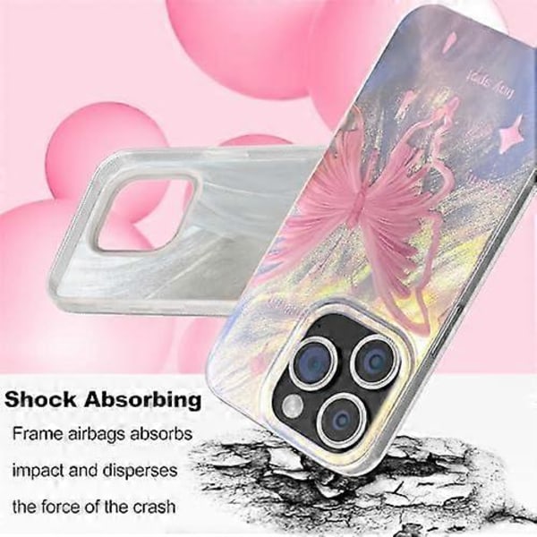 Skal för iPhone 14 Pro Max Rosa Fjärilsdesign, Söta Trendiga Mjuka Slim TPU Stötsäkra Skyddande Mobilskal Fodral för Kvinnor Flickor Estetisk GlitterSh