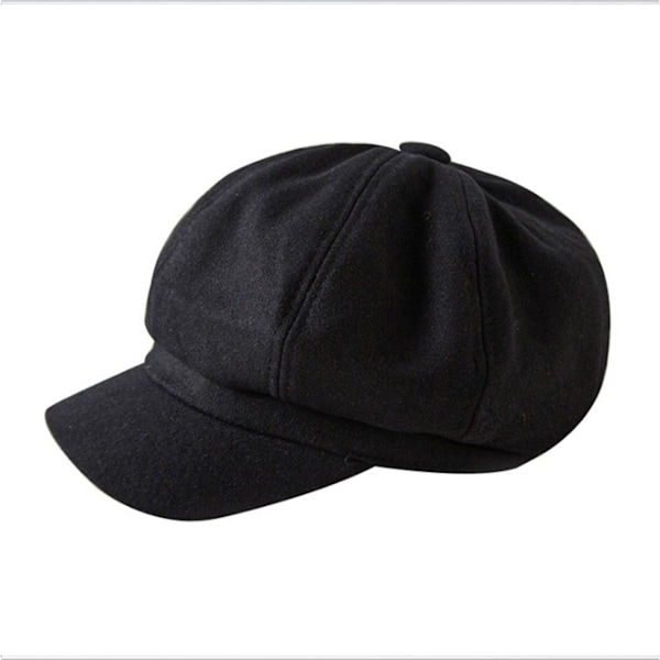 Pigehat Beret Uld Ottekantet Modehue (Sort)
