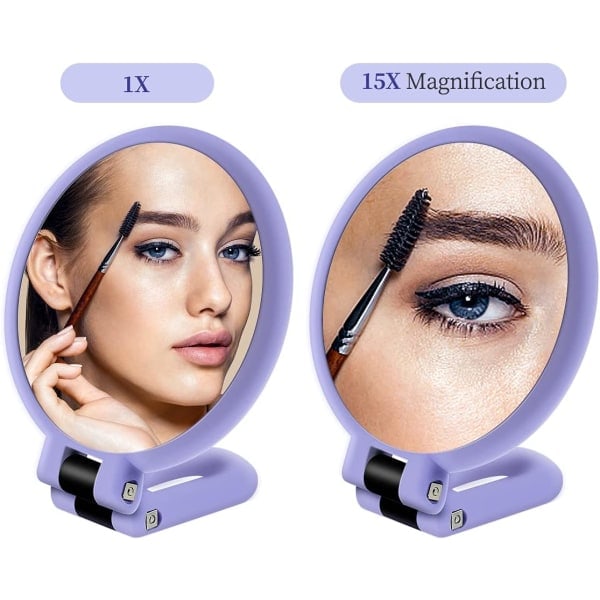 1X 15X Suurennus Käsikäyttöinen Peili, Kaksipuolinen Jalusta, Violetti